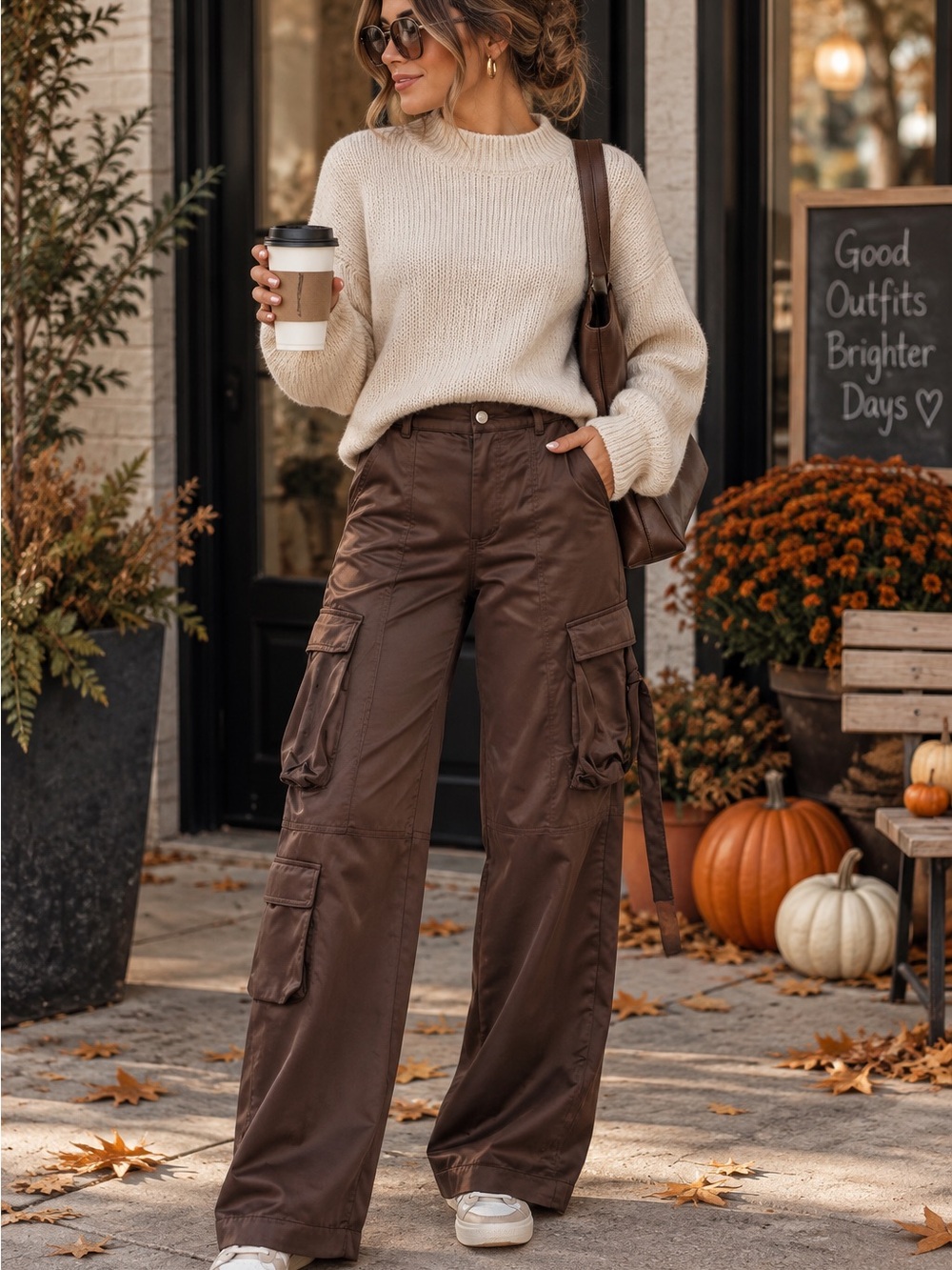 Gianni Bini Chocolate Brown Wide-Leg Cargo Pants